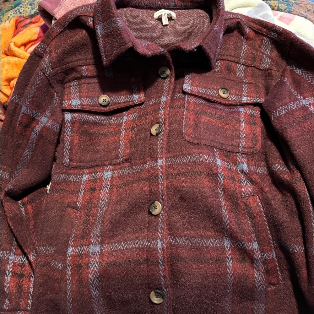 Maurices Burgundy Plaid Utility Jacket